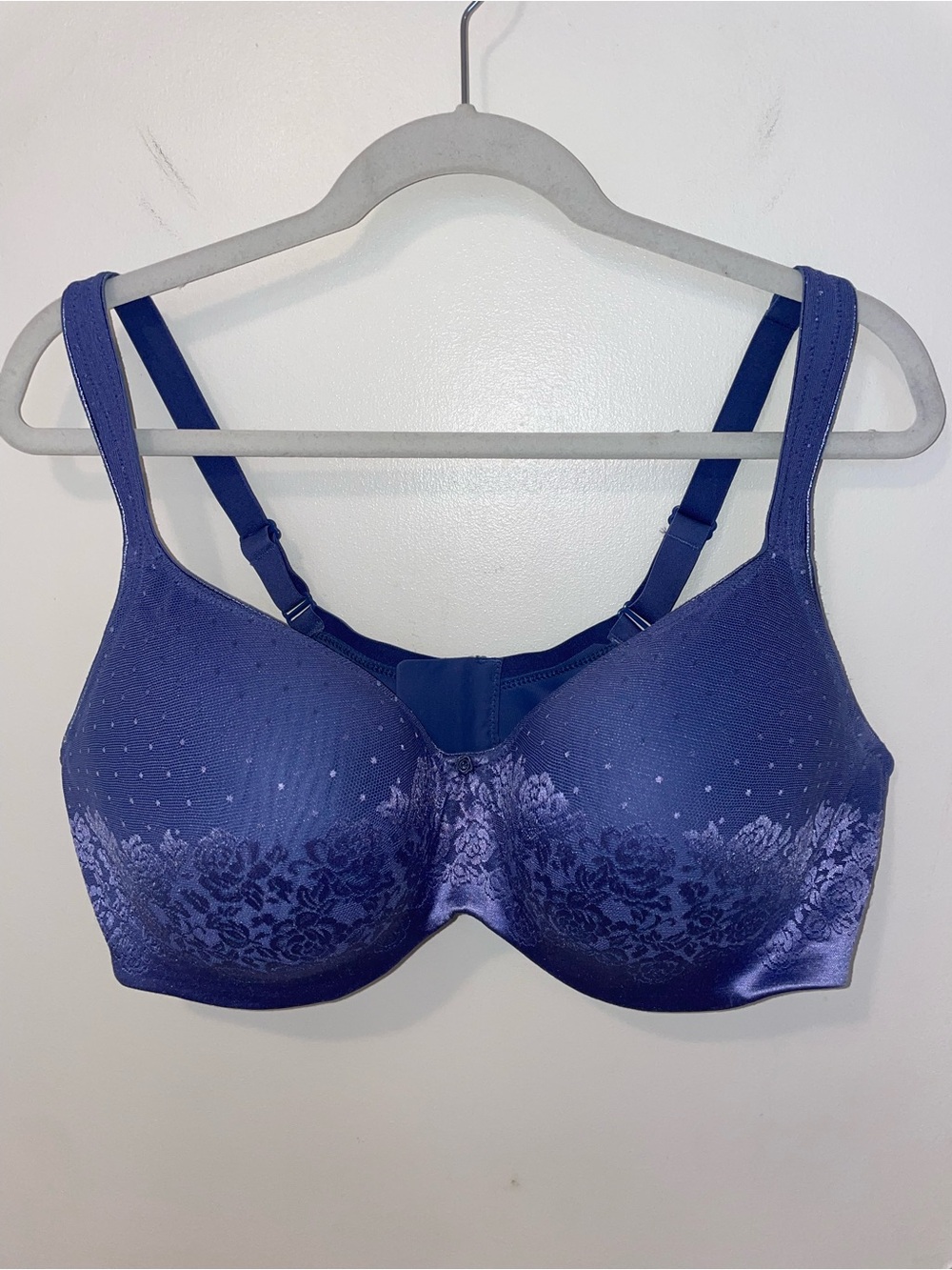 SOMA Size 42DD Stunning Support Full Coverage Underwire Bra Navy Swiss Dot Lace